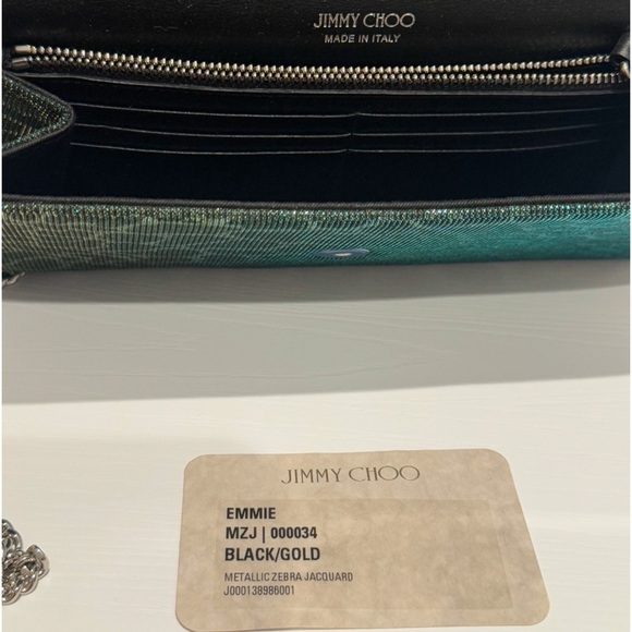 Jimmy Choo Emmie Metallic Glitter Hologram Camo Zebra Jacquard Print Clutch NEW - Picture 15 of 16